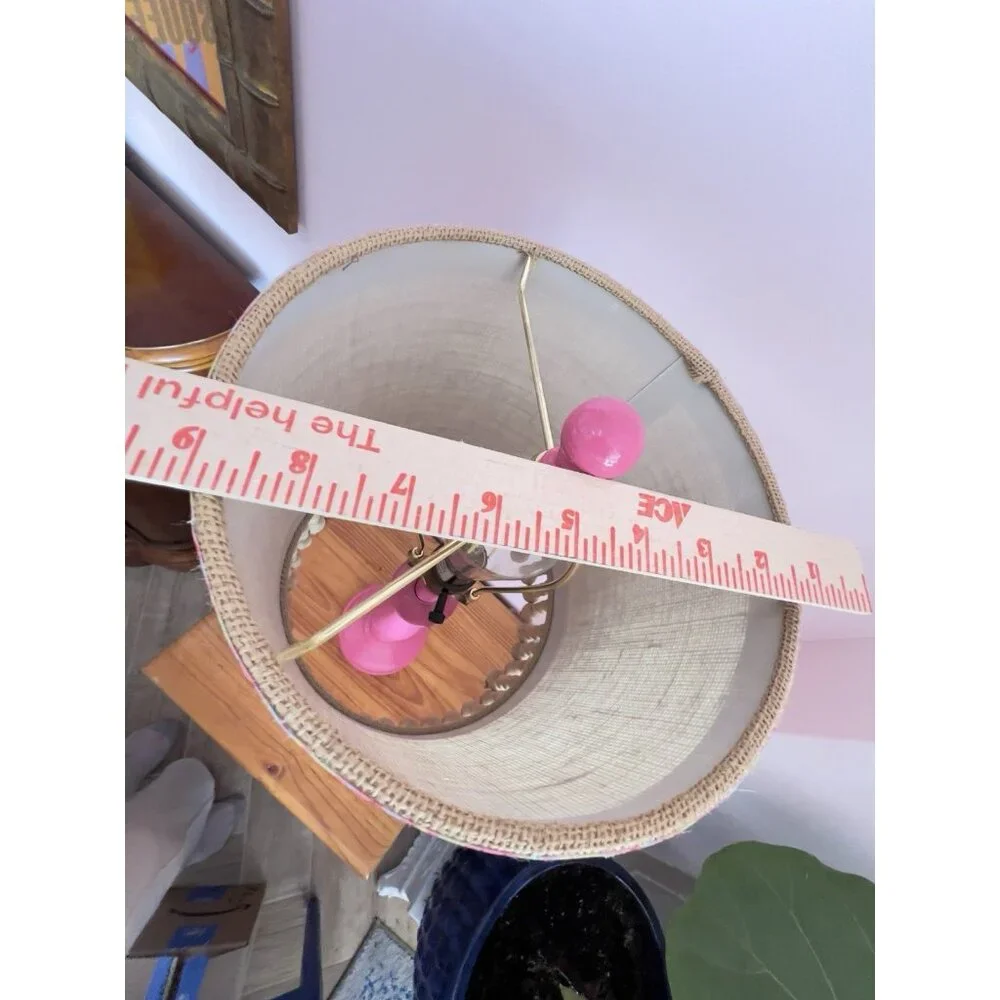 Custom Lamp Tall Burlap Shade Wood Beads Pink Unique Designer 25